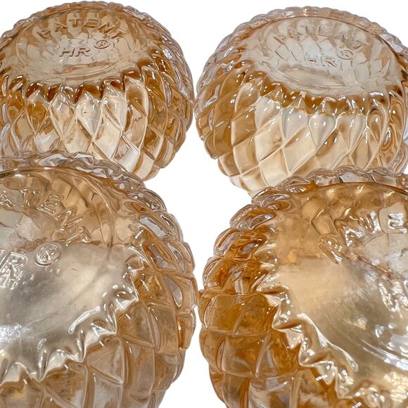 Vtg Diamond Cut Glass Candle Holders Tea Light Votive Peach Amber Patent HR - Picture 6 of 9